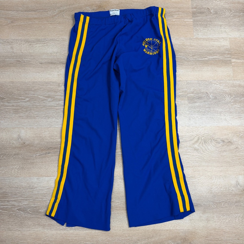 Vintage Sand-Knit Golden State Warriors Snap Warm Up Pants Blue Yellow Large